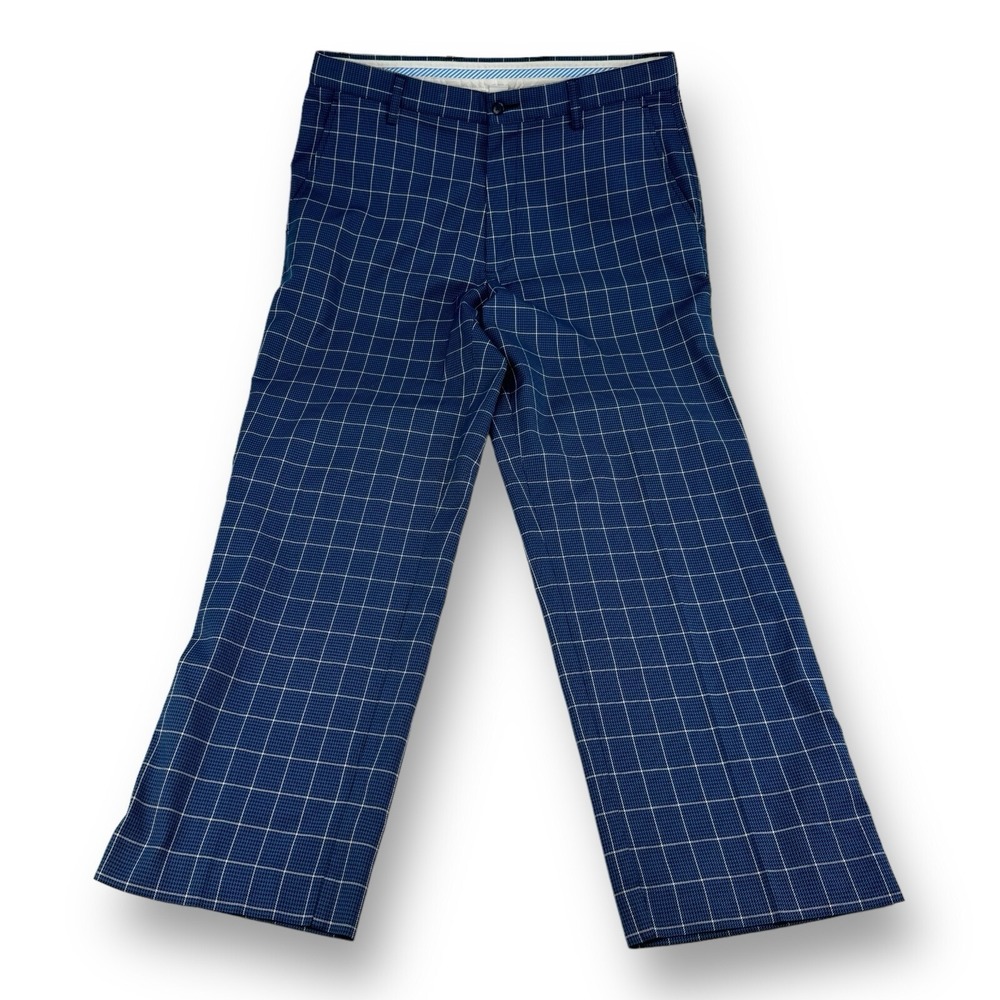 FootJoy FJ Blue Black White Houndstooth Check Polyester Spandex Golf Pants 35x30